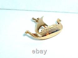 VINTAGE 18k YELLOW GOLD 3D VIKING SAILING SHIP SEA PENDANT NORWAY CHARM