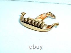 VINTAGE 18k YELLOW GOLD 3D VIKING SAILING SHIP SEA PENDANT NORWAY CHARM