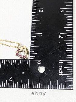 VTG 10k Gold Red Ruby Diamond Open Heart Pendant 14k Gold Chain Necklace 16