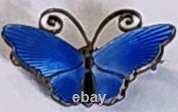 VTG David DA Norway ANDERSEN Blue BUTTERFLY Guilloch ENAMEL Sterling PIN Silver