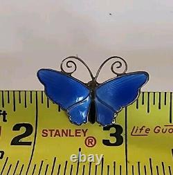 VTG David DA Norway ANDERSEN Blue BUTTERFLY Guilloch ENAMEL Sterling PIN Silver