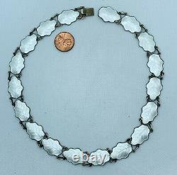 VTG'JB' Norway Sterling Silver White Enamel Leaf Choker Necklace 39.5g #gl