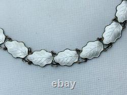 VTG'JB' Norway Sterling Silver White Enamel Leaf Choker Necklace 39.5g #gl