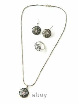 VTG Scandinavian Designer Sterling Silver Jewelry Set Pendant, Earrings & Ring