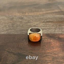 VTG Scandinavian Ring ONE OF A KIND Handmade Silver & Orange Cabochon UNISEX
