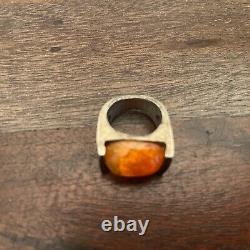 VTG Scandinavian Ring ONE OF A KIND Handmade Silver & Orange Cabochon UNISEX