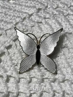 VTG White Iridescent Guilloche Enamel Butterfly Pin Brooch Gold Tone Jewelry
