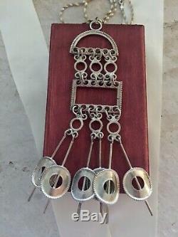 Valdres Solvsmie Vintage Dangle. 925 Silver Modernist Necklace Norway Mid Cen