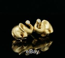 Very Rare Ole Lynggaard Elephant Earrings 18K Gold with Diamonds A1325