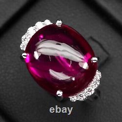 Vibrant Pinkish Red Ruby Cabochon 20.80Ct 925 Sterling Silver Handmade Rings