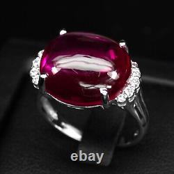 Vibrant Pinkish Red Ruby Cabochon 20.80Ct 925 Sterling Silver Handmade Rings