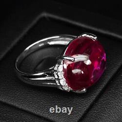 Vibrant Pinkish Red Ruby Cabochon 20.80Ct 925 Sterling Silver Handmade Rings