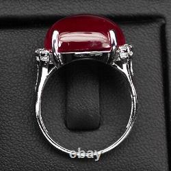 Vibrant Pinkish Red Ruby Cabochon 20.80Ct 925 Sterling Silver Handmade Rings