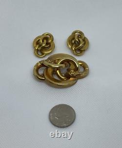 Vintage 14 K Gold Scandinavian Knot Brooch and Earrings Set