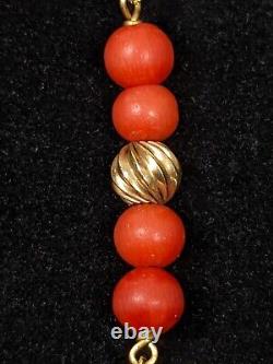 Vintage 14k Gold Red Orange Coral Bead Station Chain Necklace 15 in 3.61g