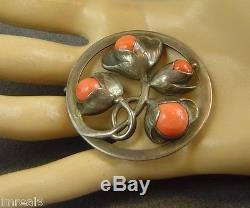 Vintage 1920's Evald Nielsen Sterling Silver Angel Skin Coral Flower Brooch Pin