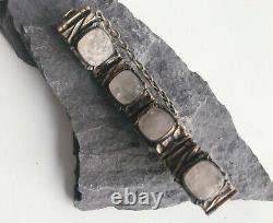 Vintage 1960s Brutalist Pentti Sarpaneva Kelo Rose Quartz Bracelet Turun Hopea
