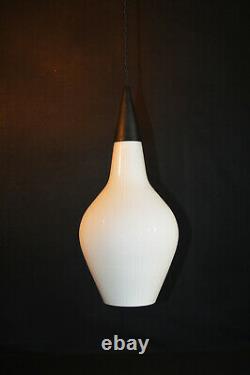 Vintage 1960s Jo Hammerborg Fog & Morup patterned white Opaline pendant light