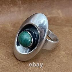 Vintage 1973's 925 Erik Granit, Finland Nephrite Jade Modernist Ring Size 5.75
