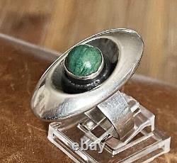 Vintage 1973's 925 Erik Granit, Finland Nephrite Jade Modernist Ring Size 5.75