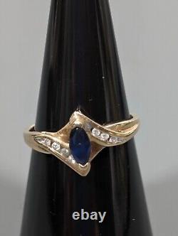 Vintage 2.09g Signed LGL 10k Yellow Gold Sapphire Diamond Ring Size 6.5