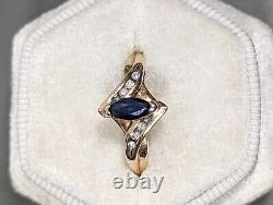 Vintage 2.09g Signed LGL 10k Yellow Gold Sapphire Diamond Ring Size 6.5