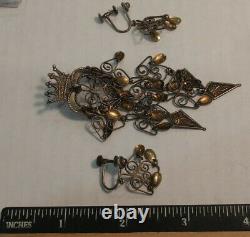 Vintage 830 Silver Norwegian Solje Wedding Pin 925 Earrings Set Signed XX 3841
