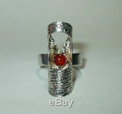 Vintage 925 Sterling Silver Kupittaan Kulta Carnelian Modernist Textured Ring