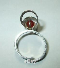 Vintage 925 Sterling Silver Kupittaan Kulta Carnelian Modernist Textured Ring