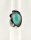 Vintage 925 Sterling Silver Natural Turquoise Southwestern Leaf Motif Desgn Ring