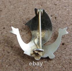 Vintage Aksel Holmsen Sterling Silver Guilloche Blue Enamel Viking Ship Pin #266