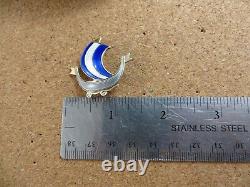 Vintage Aksel Holmsen Sterling Silver Guilloche Blue Enamel Viking Ship Pin #266