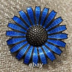 Vintage Anton Michelsen Blue Daisy Enamel Brooch Pin