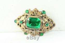 Vintage Austro Hungarian Sterling Silver Green Paste Pin Brooch