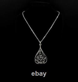 Vintage Bernhard Hertz BH Silver Filigree Large Pendant Necklace Danish Jewelry