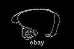 Vintage Bernhard Hertz BH Silver Filigree Large Pendant Necklace Danish Jewelry