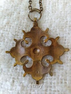 Vintage Bronze KALEVALA KORU KK Finland Bronze Cross Necklace (Riipus-1091)