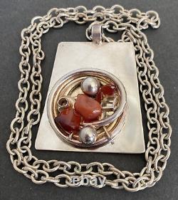 Vintage DANSK SMYKKEKUNST D. S. Denmark MODERNIST Sterling Carnelian Necklace 99g