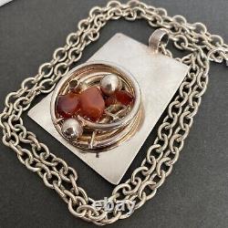 Vintage DANSK SMYKKEKUNST D. S. Denmark MODERNIST Sterling Carnelian Necklace 99g