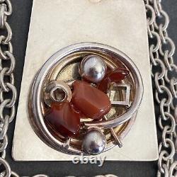 Vintage DANSK SMYKKEKUNST D. S. Denmark MODERNIST Sterling Carnelian Necklace 99g