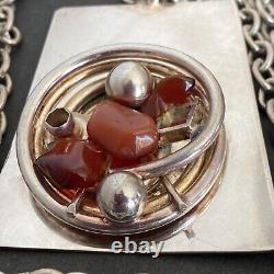 Vintage DANSK SMYKKEKUNST D. S. Denmark MODERNIST Sterling Carnelian Necklace 99g