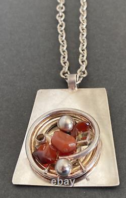 Vintage DANSK SMYKKEKUNST D. S. Denmark MODERNIST Sterling Carnelian Necklace 99g