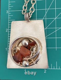 Vintage DANSK SMYKKEKUNST D. S. Denmark MODERNIST Sterling Carnelian Necklace 99g