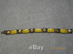 Vintage D A David Andersen Sterling Silver Black & Yellow Enamel Panel Bracelet