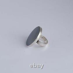 Vintage Danish Corona Jewelry Silver 925 Wide Ring w Hematite Stone