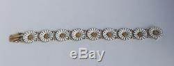 Vintage Danish Georg Jensen Gilded Silver 925s White Enamel Daisy Bracelet 18 mm