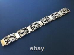 Vintage Danish Munksgaard Sterling Silver Floral Panel Bracelet-7