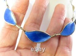 Vintage David Andersen Cobalt Blue Guilloche Enamel Leaf Link Necklace