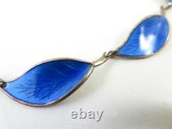 Vintage David Andersen Cobalt Blue Guilloche Enamel Leaf Link Necklace