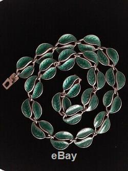 Vintage David Andersen DA Leaf Enamel Sterling Silver 925 Necklace Norway 14